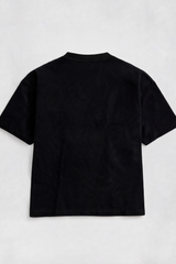 Black t-shirt on a light gray background